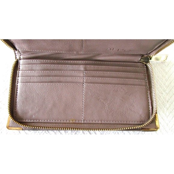 ALDO Women's Wallet Grey/Beige PU Leather with Gold Hardware - Zip Around Wallet - Picture 8 of 14